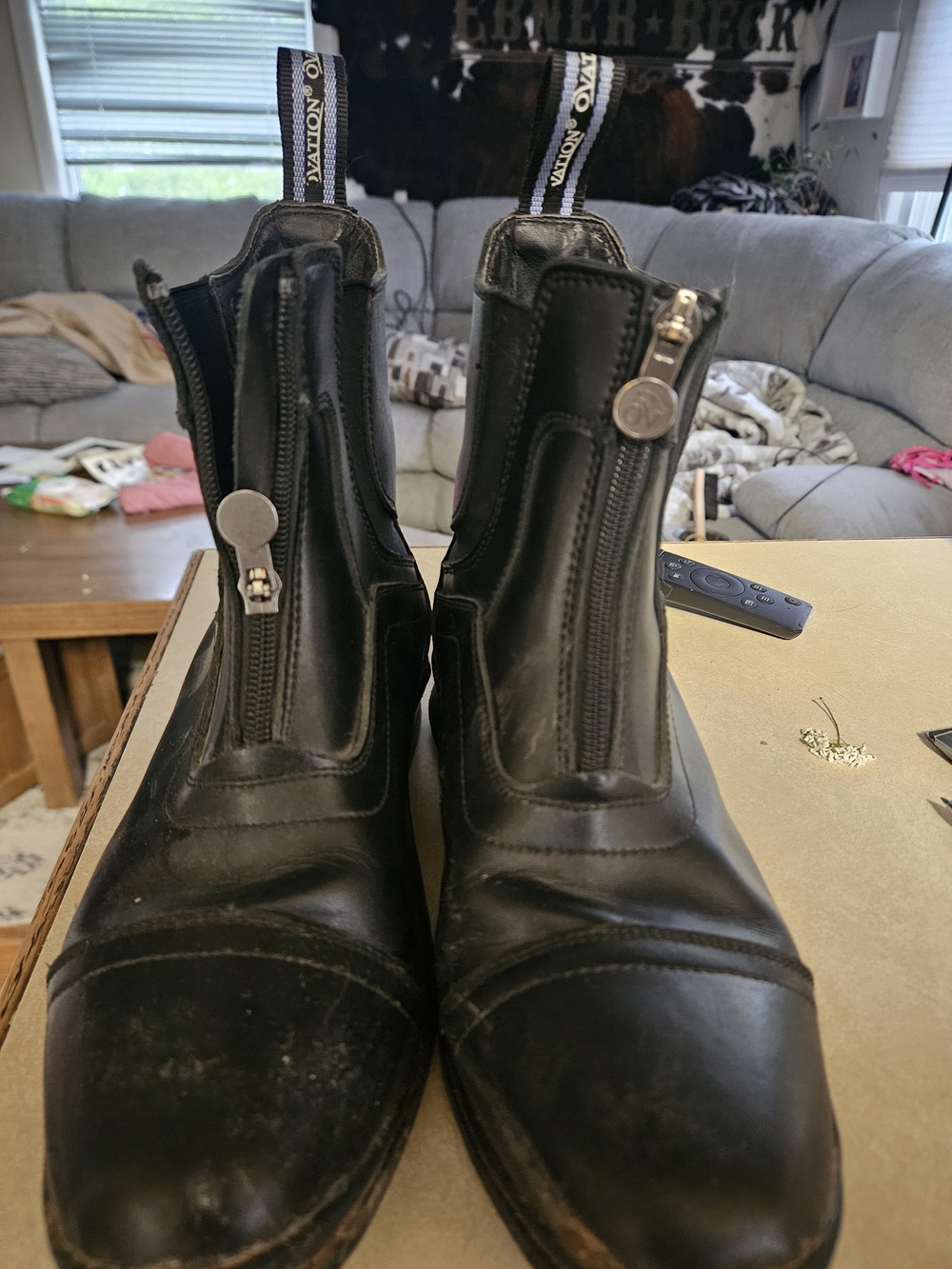 Ovation Black Leather Ankle Pull-On Riding Boots with Blue Accents